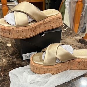 ShuShop Metallic Gold Platform Slides